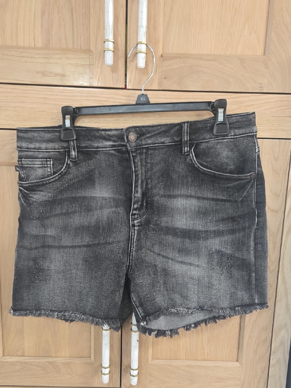 Judy Blue Black Washed Denim Shorts with Frayed Hem